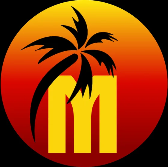The old Dipolog Massage emblem — a black palm over a sunset disc